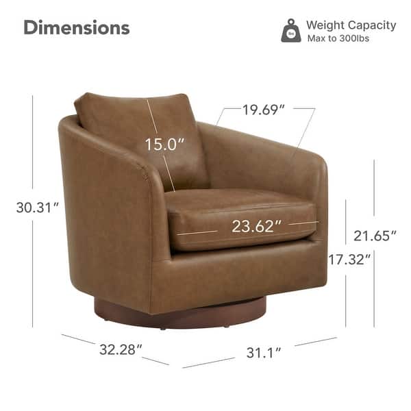 dimension image slide 0 of 4, Spruce & Spring Classic Swivel Club Accent Chair with Back Cushion & Solid Wood Frame