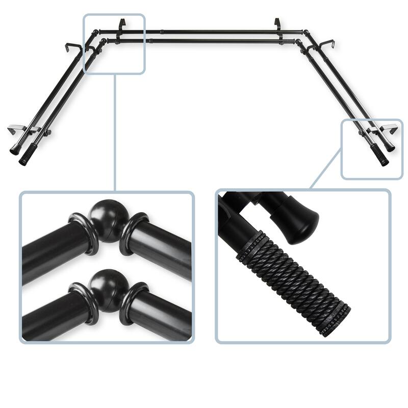 InStyleDesign Yarn 13/16" Double Bay Window Curtain Rod - Black