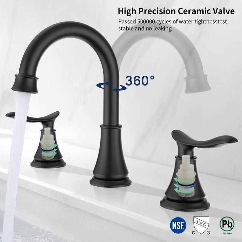 2-Handle Bathroom Sink Faucet 3 Hole 360° Swivel Spout Vanity Sink with Pop Up Drain Assembly and cUPC Water Supply Hoses