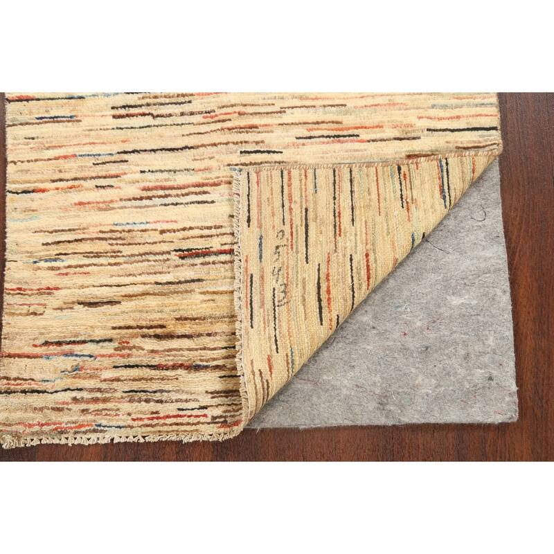 Hand Knotted Oriental 100% Wool Carpet Tribal Contemporary Beige & Ivories Gabbeh (kashkoli) Area Rug - 4' 8'' X 2' 6''
