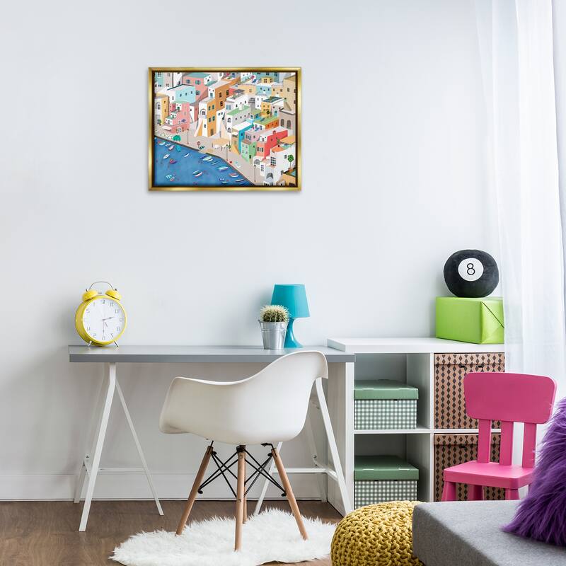 Stupell Coastal Town Harbor Framed Floater Canvas Wall Art Design By Carla Daly