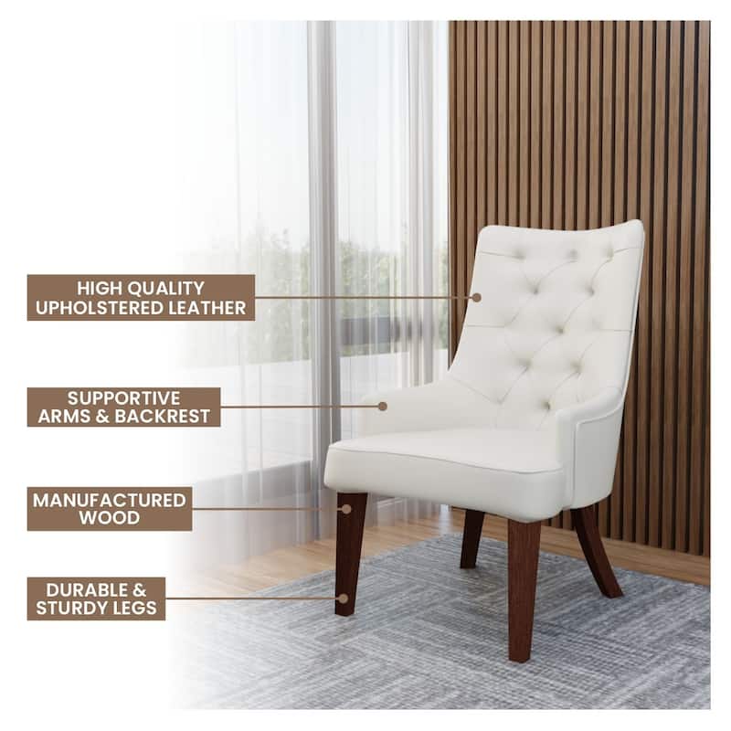 Dining Chair in Leather/Velvet Diamond-Tufted with Rubberwood Legs Set of 2