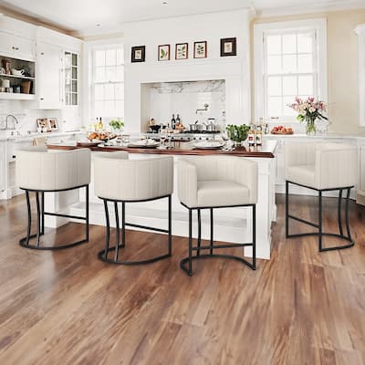 LUE BONA Modern 26.in Low Back Counter Height Barstool Barrel Set of 4 Bar Stools with Metal Frame