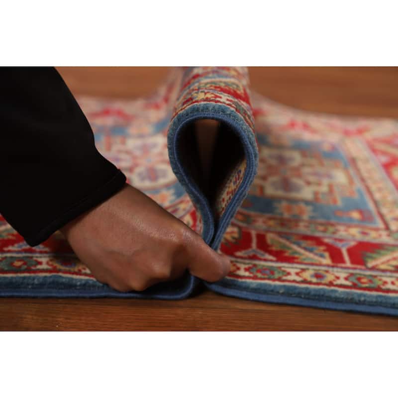 Blue Geometric Kazak Oriental Rug Handmade Wool Carpet - 2'0"x 3'0"