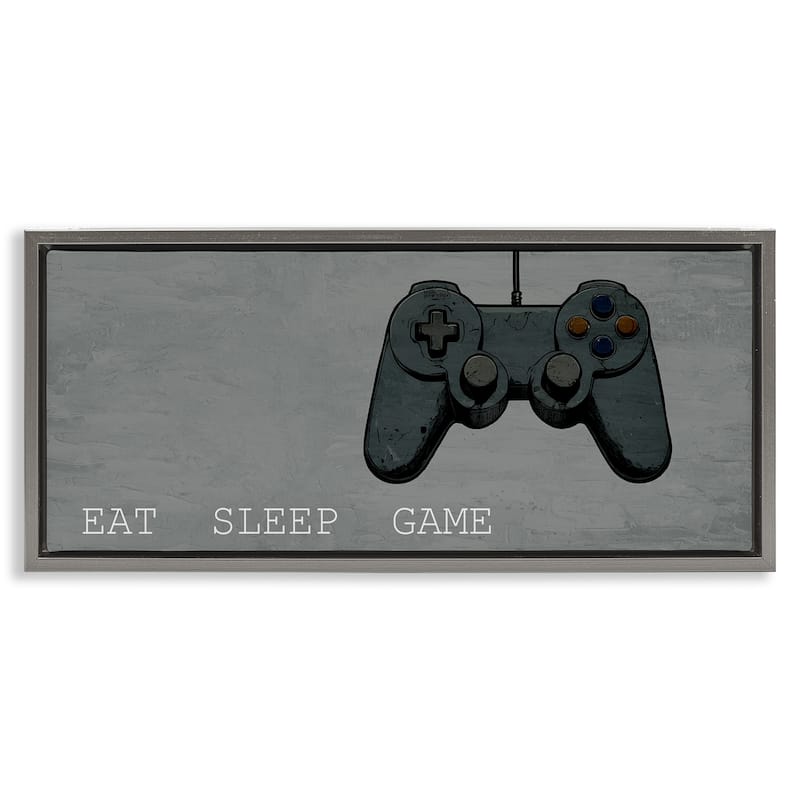 Stupell Eat Sleep Game Hobby Framed Floater Canvas Wall Art Design By Kim Allen - 25 x 11 - Grey