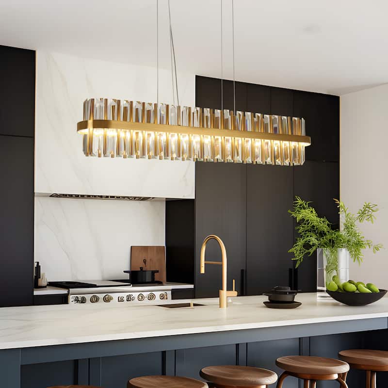 Modern LED Crystal Chandeliers Island Lights for Kitchen Island - Gold - 34.3" W*6.3" H