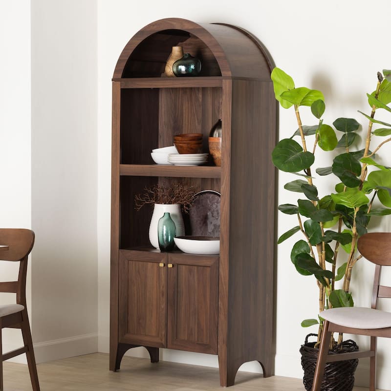 Hayes Wood Cabinet with Arch Top - Mid-Century Modern Display Piece with Soft-Close Doors for Living Room or Hallway