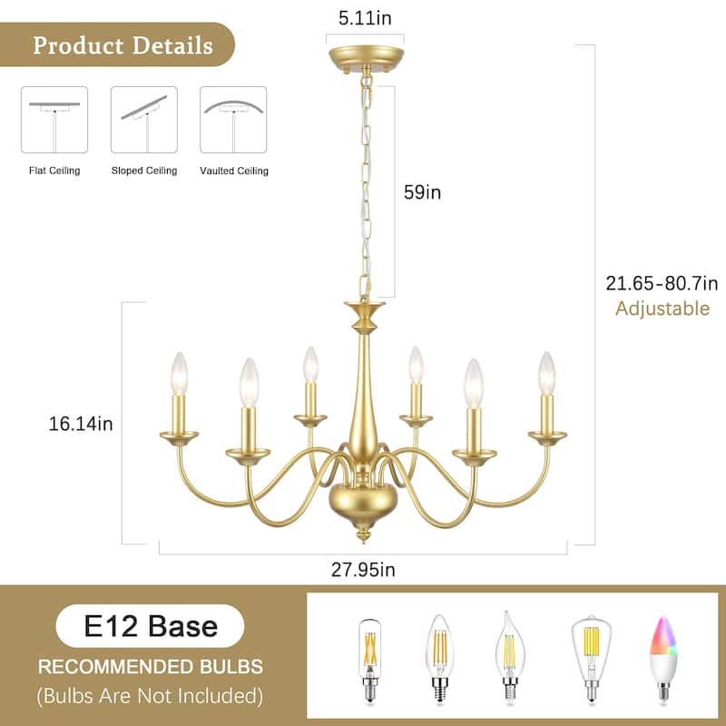 6-Light 27.95-inch Industrial Candle Chandelier Light for Bedroom Foyer