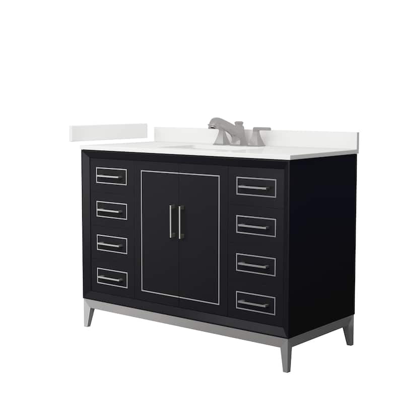 Marlena 48-inch Single Vanity, Quartz Top - Black, Nickel Trim, White Quartz Top