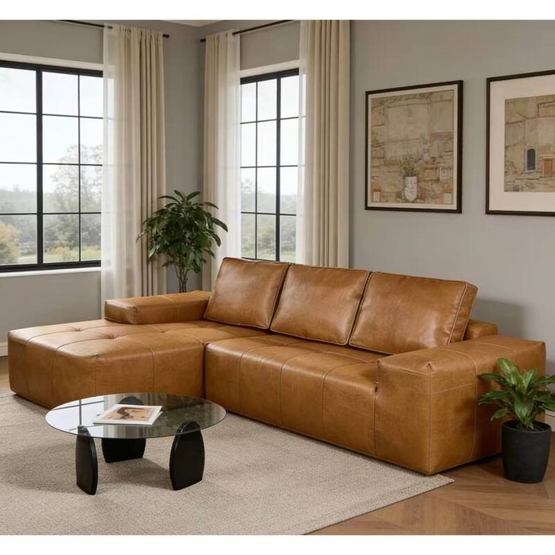 114.17" L-Shaped Faux Leather Sectional Sofa, No Assembly Required