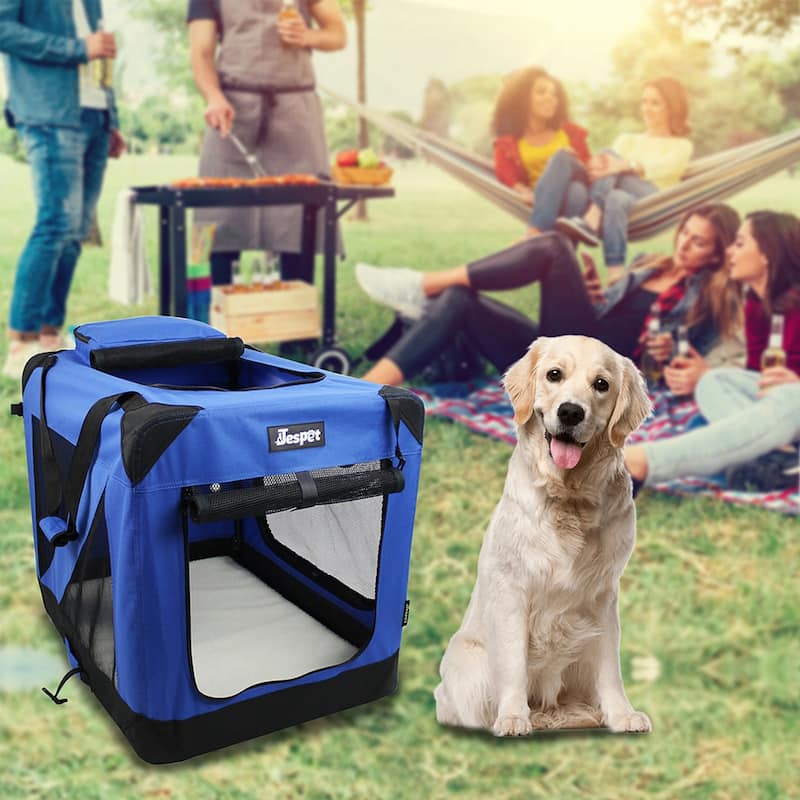 JESPET Indoor & Outdoor 3-Door Collapsible Soft-Sided Dog Crate