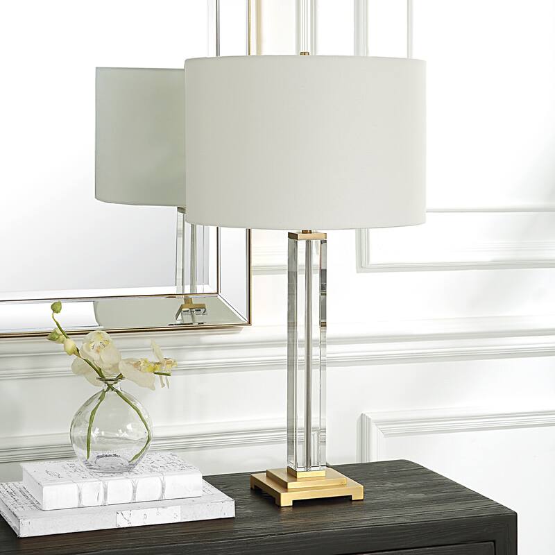 Upscale Square Column Crystal Base Table Lamp - 28" - Clear