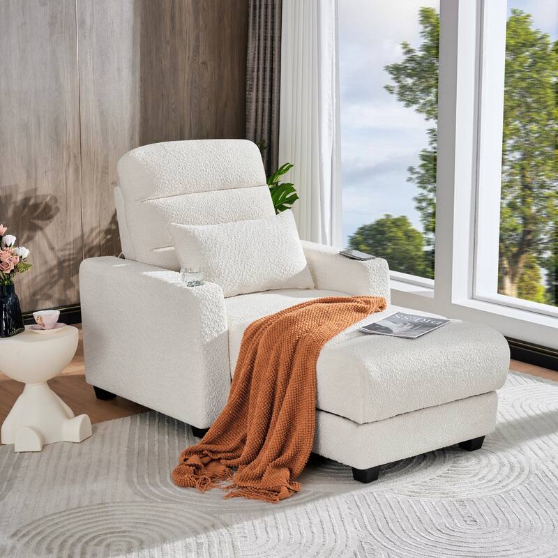 Electric Lounge Chair with Adjustable Backrest, Wireless Charging and Cup Holder, Beige - Multi-Color
