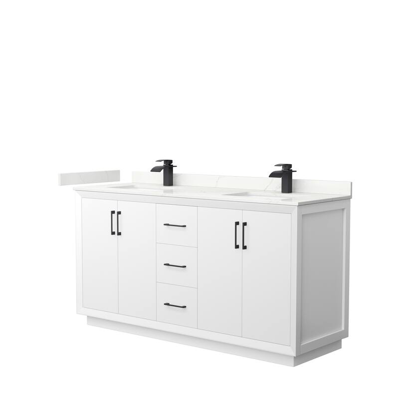 Strada 66-inch Double Vanity, Quartz Top - White, Black Trim, Giotto Quartz Top