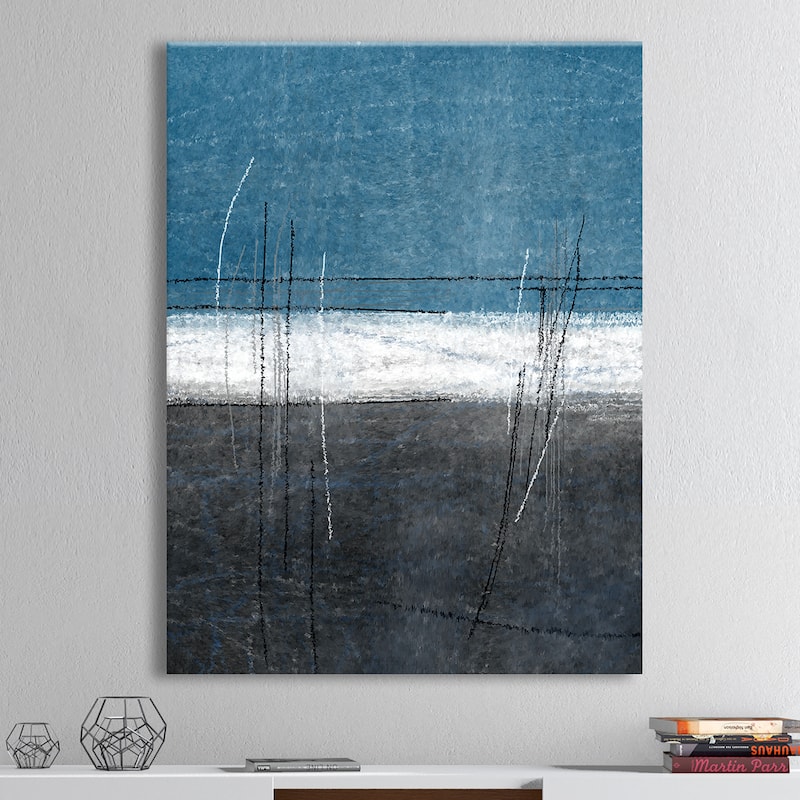 Designart "Teal and Grey Abstract Art " Modern Canvas Wall Art - 12 in. wide x 20 in. high