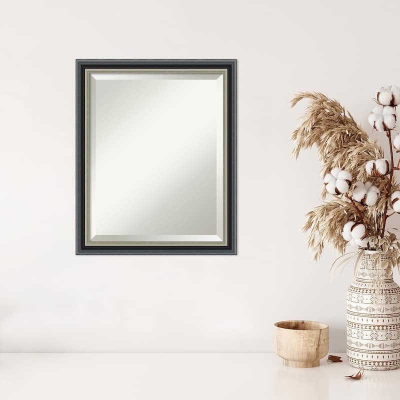 Theo Black Silver Beveled Wood Framed Wall Mirror