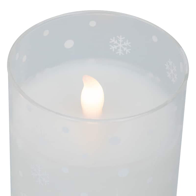 3 Snowy Woodland Flameless LED Flickering Christmas Pillar Candles 6"