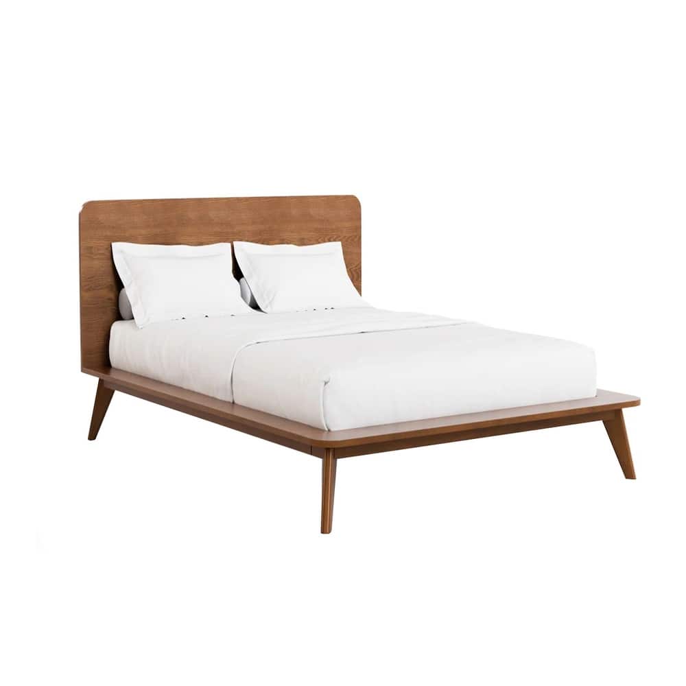 Wooden Bed with Tapered Angled Legs in Walnut