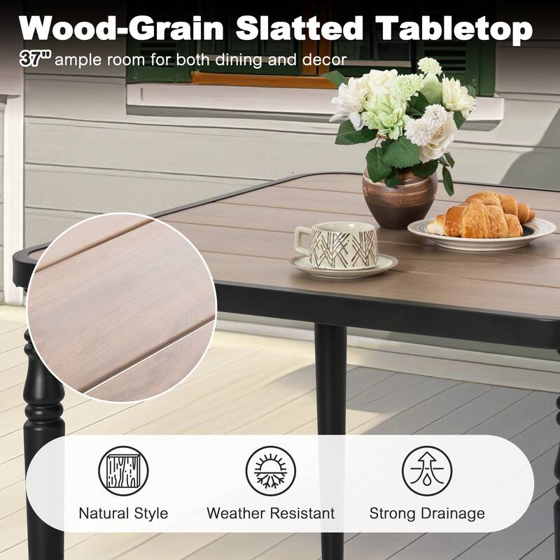 5PCS Patio Stackable Dining Set, Umbrella Hole and Wood-Grain Tabletop