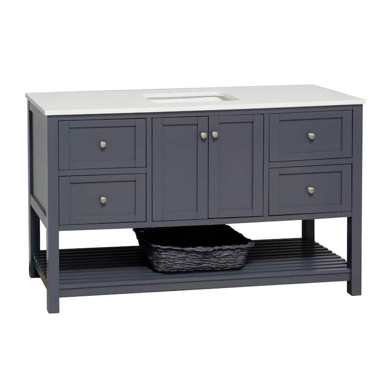 KitchenBathCollection Lakeshore 60" Single Bathroom Vanity with Engineered White Top