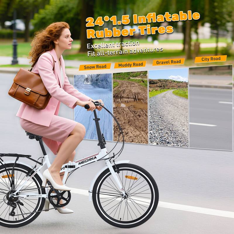 Folding City Bike - Steel Frame, Multiple Speeds - 24