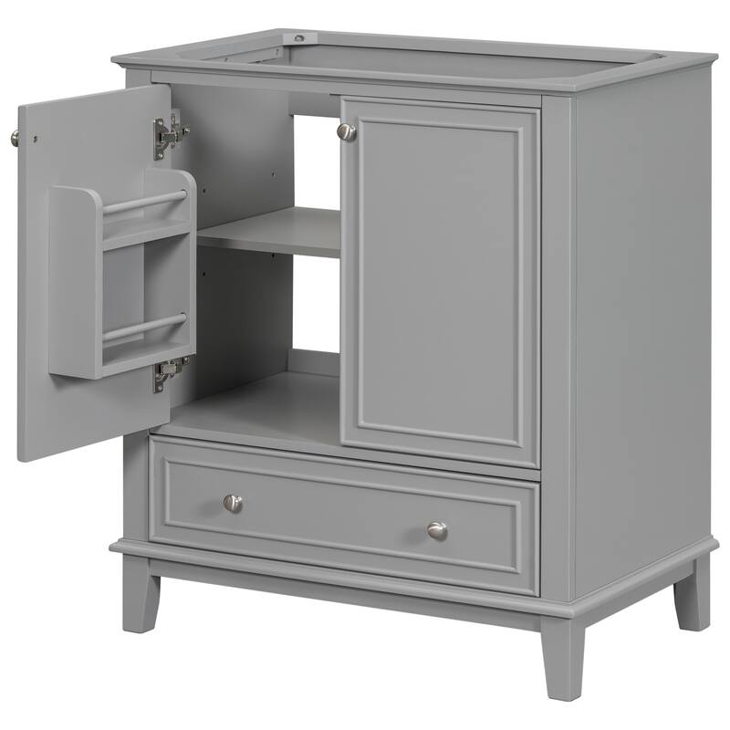 29.5" White Bathroom Vanity Cabinet Base with Adjustable Shelf, 1 Drawer & 2 Doors, Freestanding, Solid Wood