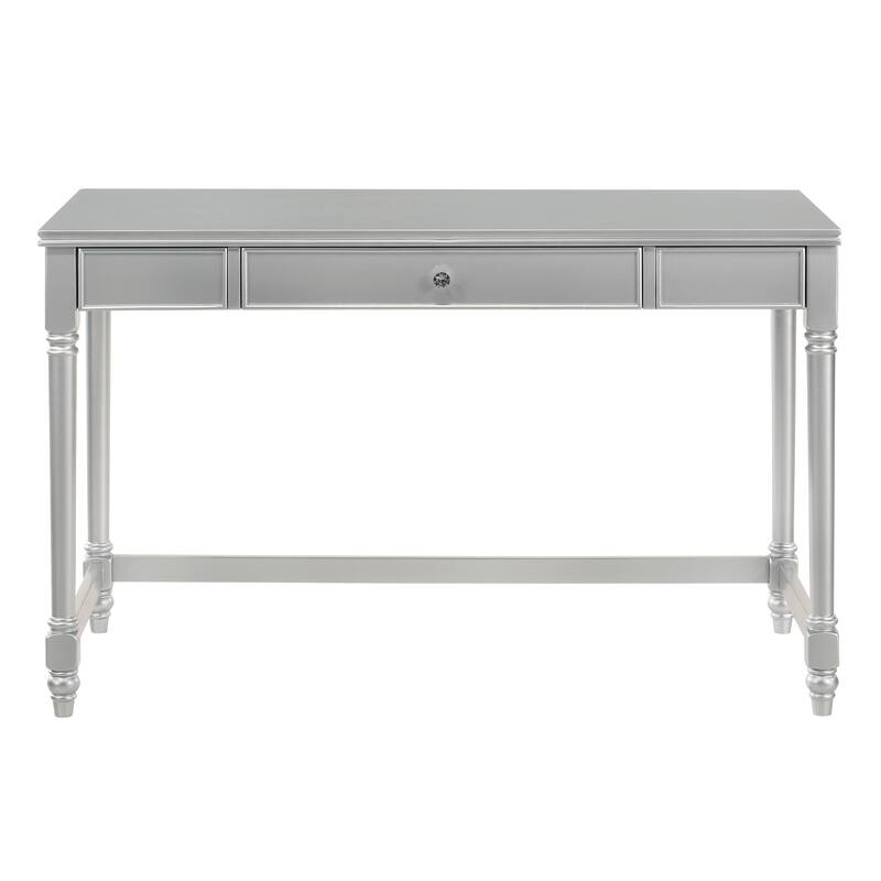 Nexles Glam Silver Wood 1-Drawer Desk with Chair Set by Furniture of America