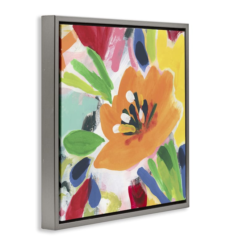 Stupell Vivid Orange Flower Impressions Framed Floater Canvas Wall Art Design By June Erica Vess