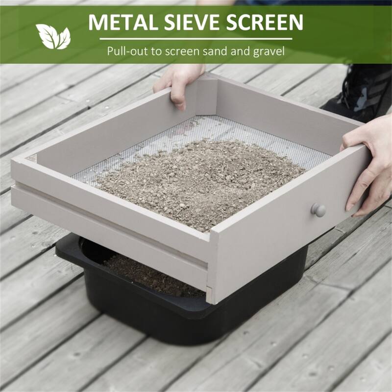 Grey Fir Wood Potting Table with Removable Sink Storage Drawer and Hooks Hanging Baskets - 42.25" L x 18" W x 56" H