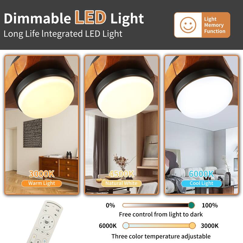Modern Ceiling Fan Light with Lighting and 6 Speed Adjustment, DC Inverter Motor for Bedroom and Living Room