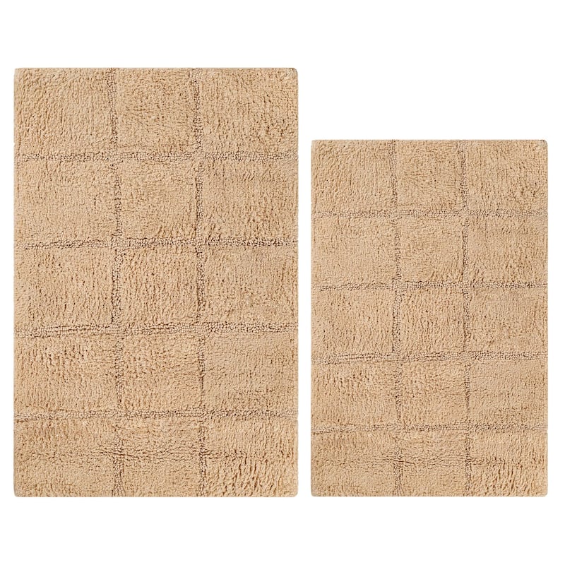 Superior Cotton Checkered 2-piece Non-skid Bath Rug Set