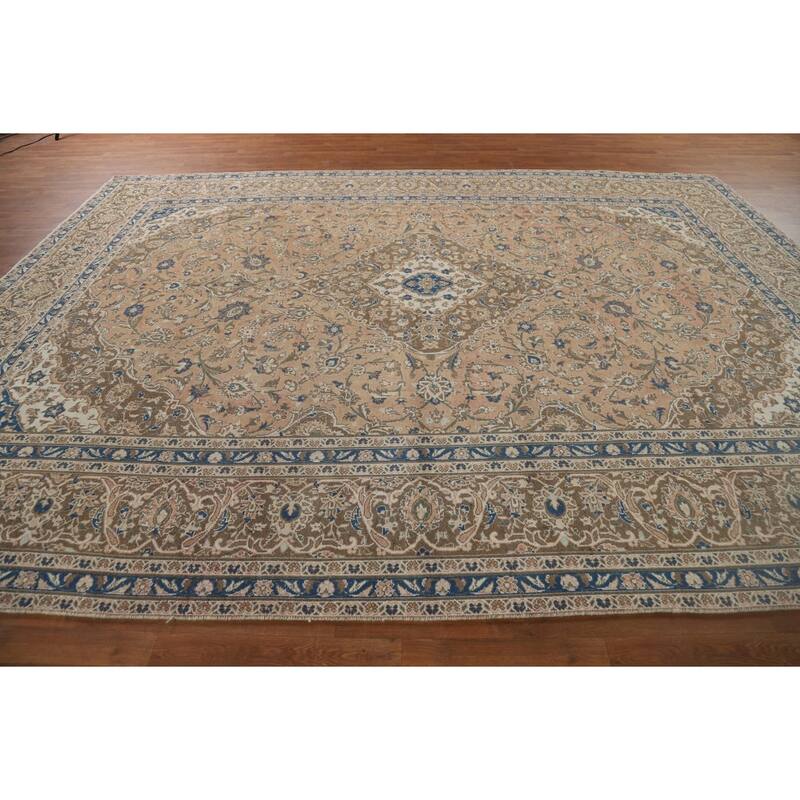 Traditional Kashan Vintage Persian Area Rug Handmade Wool Carpet - 9'9" x 12'9"