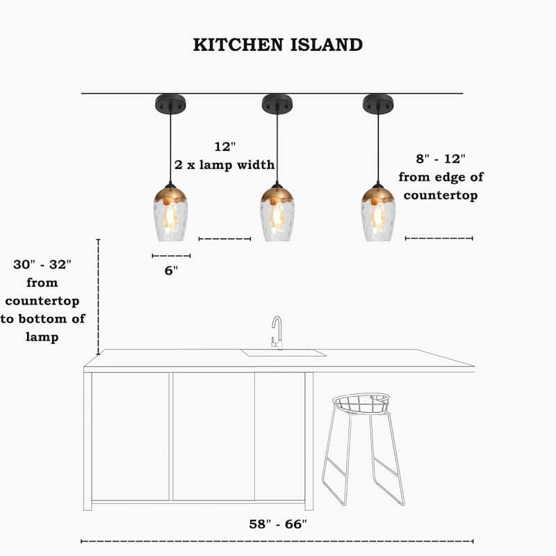 Ottilie Modern 1-Light Black Gold Hammered Glass Pendant Lights for Kitchen Island - 6"D x 10"H