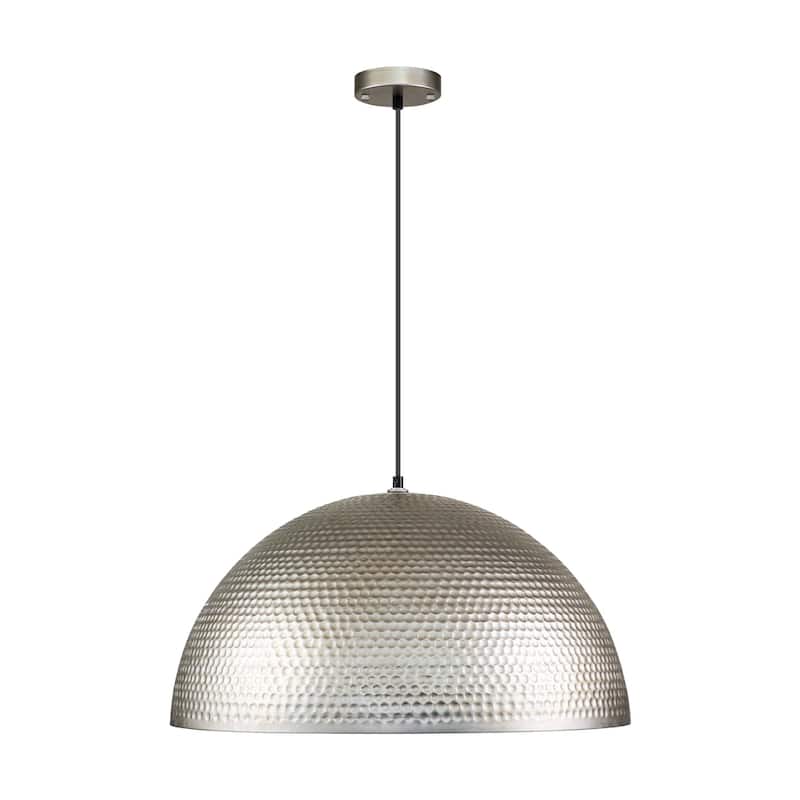 1-Light 24 inches Farmhouse Industrial Large Metal Hammered Antique Silver Oversized Dome Pendant Light - 24"D