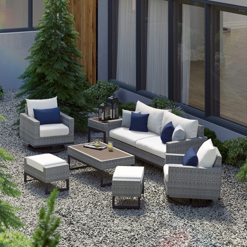 Milo Gray 7 Piece Sunbrella Outdoor Patio Motion Deep Seating Set