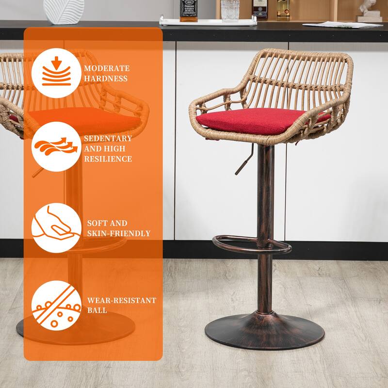 Plastic Rattan Linen Swivel Adjustable Height Bar Stools With Footrest(set of 2)