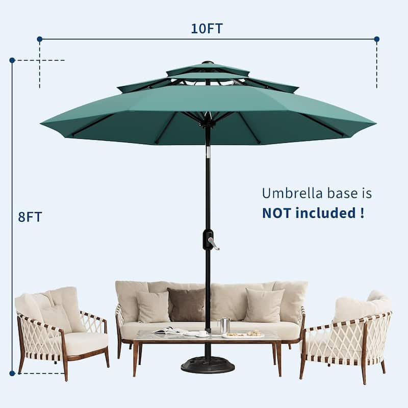 3-Tier 10Ft Patio Umbrella, Easy Crank and Push Button Tilt for Pool, Deck, Yard, Garden (No Base)
