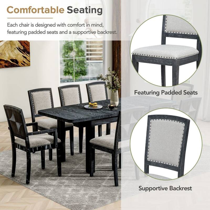 9 Pieces,Rustic Extendable 84 Inch Dining Table Set