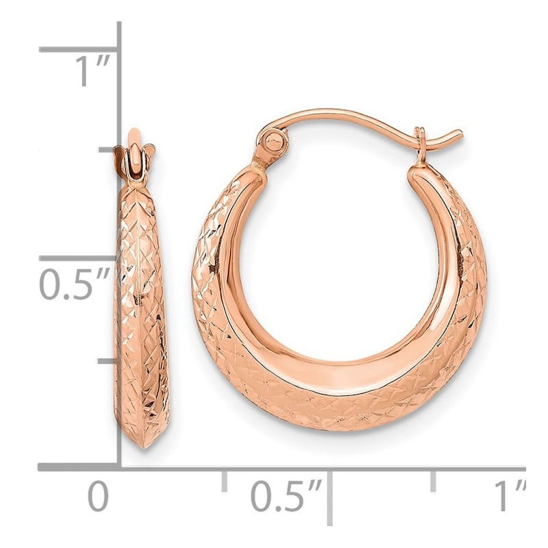 Curata 14k Rose Gold Textured Checkerboard Hoop Earrings 18.79x3.32mm