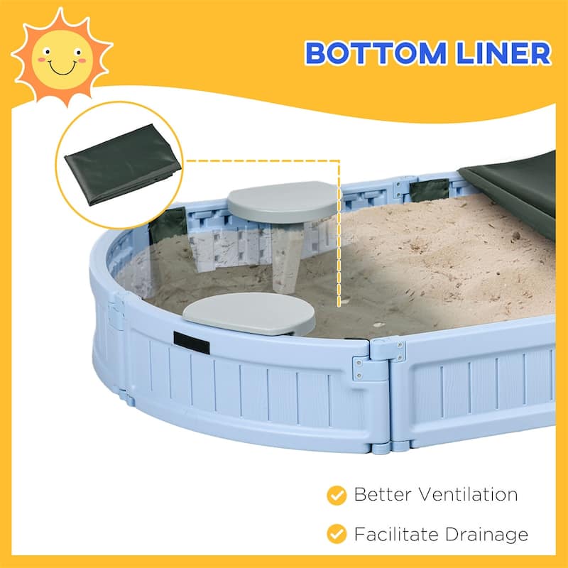 Kids Sandbox with Seats and Waterproof Cover Outdoor Sandpit for Ages 2 to 12 Years - 72" L x 41.25" W x 8.75" H