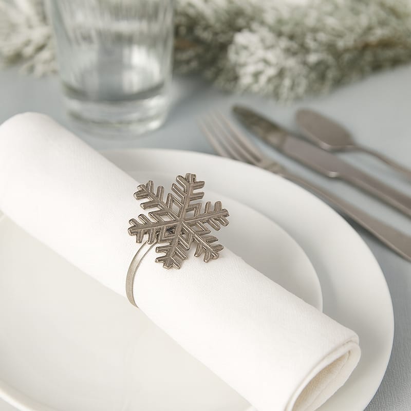 Snowflake Napkin Rings, Silver Metal, Set of 12
