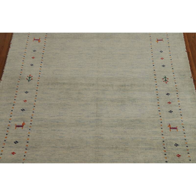 Hand Knotted Oriental 100% Wool Carpet Tribal Tribal Green Gabbeh Area Rug - 5' 9'' X 3' 11''