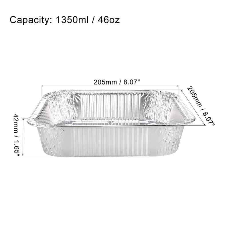 8" x 8" Aluminum Foil Pans, 46oz Disposable Trays Containers 8pcs - Silver