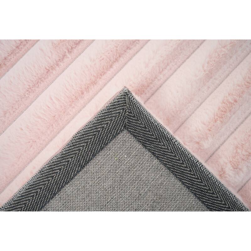 Madrid Collection Ultra Soft Ribbed Faux Fur Area Rug