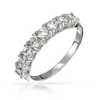 Silverly Womens .925 Sterling Silver Cubic Zirconia Half Eternity Engagement Wedding Band Ring
