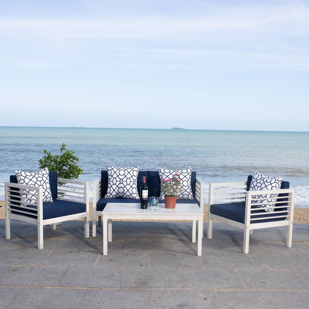 SAFAVIEH Outdoor Yoselin 4-Piece Set with Accent Pillow - 51W x 26D x 26H