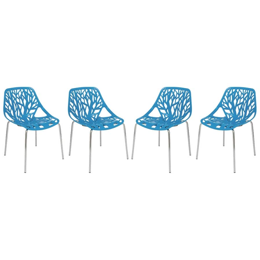 Asbury Modern Stackable Dining Chair with Cutout Design and Chrome Stainless Steel Legs for Indoor and Outdoor (Set of 4)