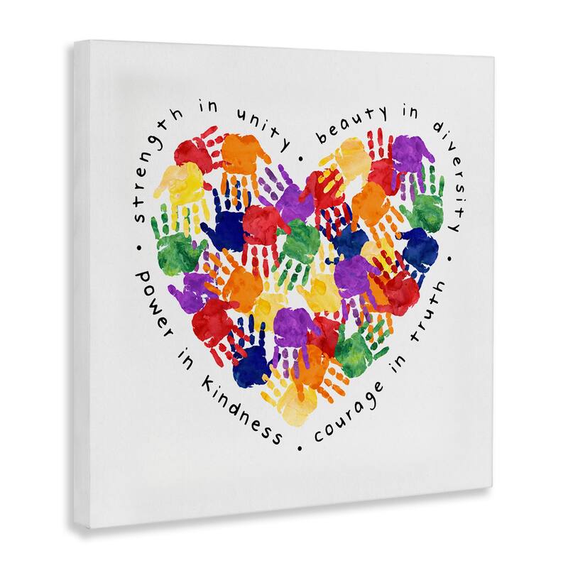 Stupell Strength In Unity Children's Rainbow Handprint Heart Canvas Wall Art - Multi-Color