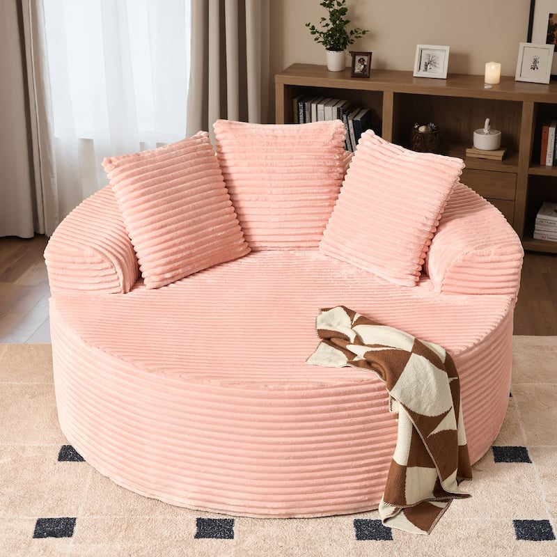 HOOOWOOO Modern Corduroy Fabric Floor Lounge Sofa Couch with Pillows