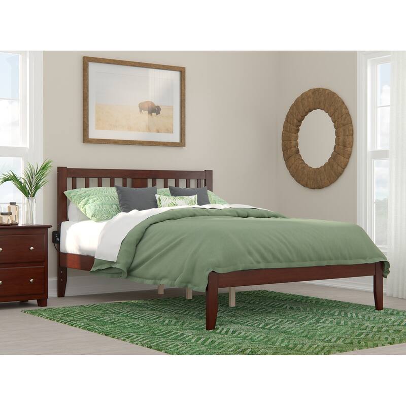 Tahoe Platform Bed with USB Charging Station - Walnut - Queen
